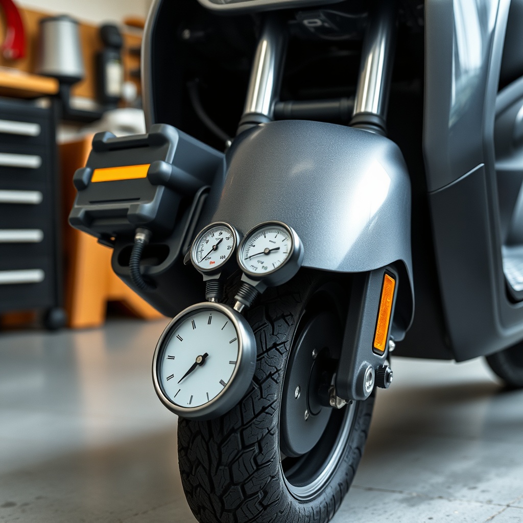 A clean photorealistic close-up of a Drive Scout Compact scooter with its battery pack par