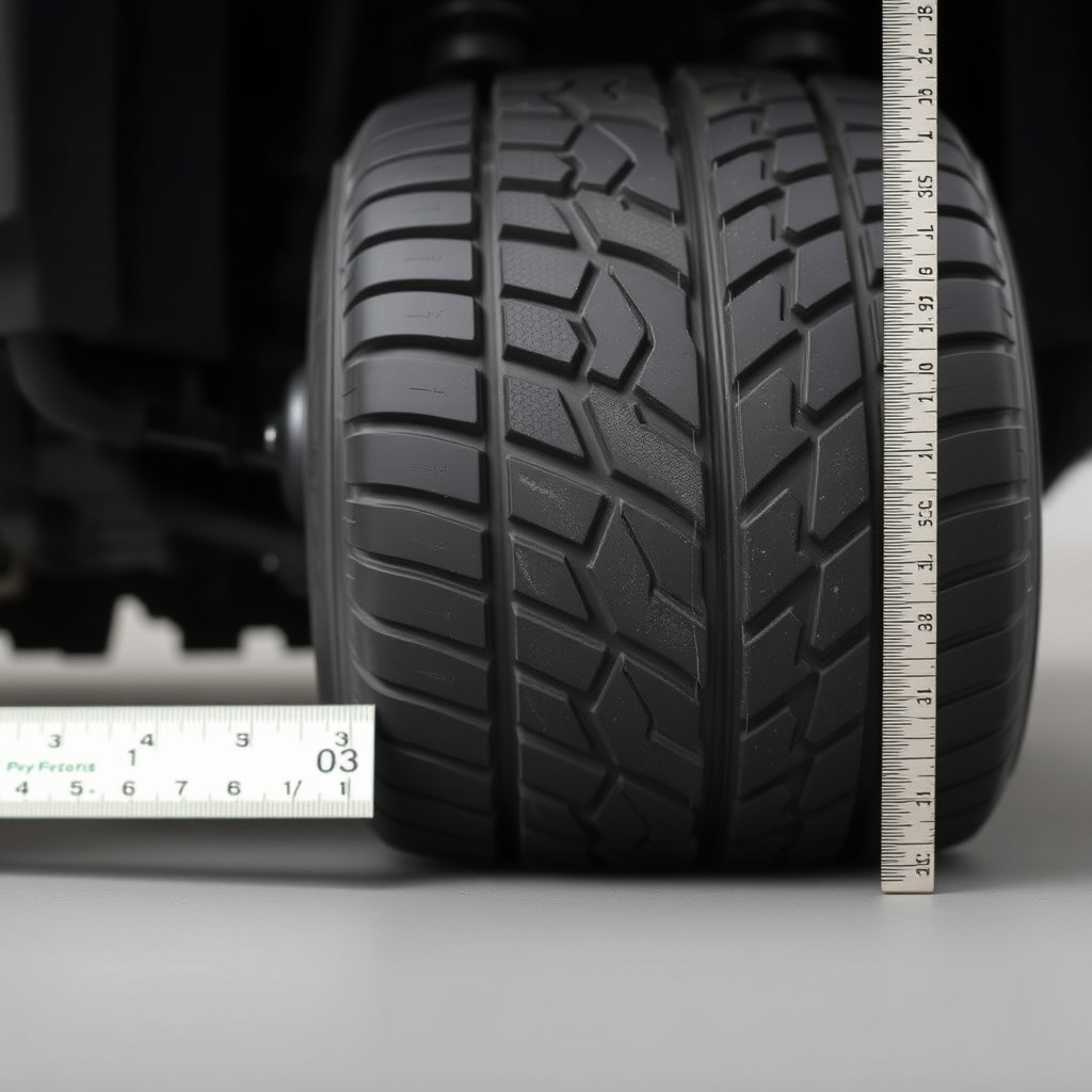 A close-up photorealistic photo of a Drive Scout Compact's front tire showing slight wear