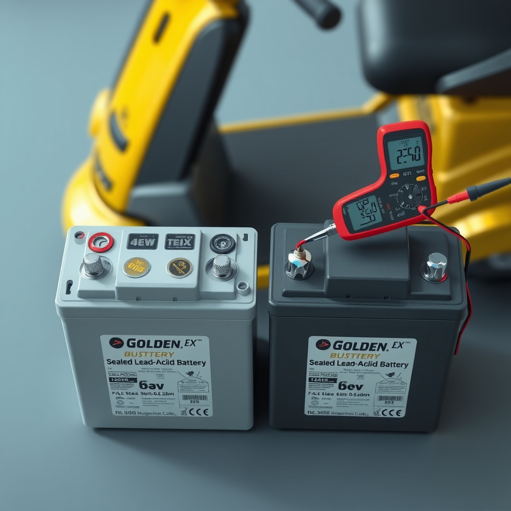 A clean photorealistic overhead illustration of two sealed lead-acid batteries side by sid
