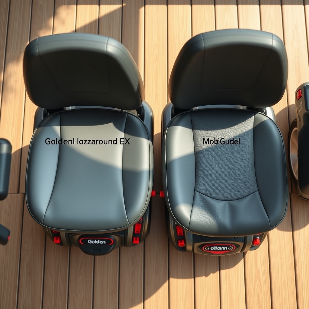 A photorealistic overhead view showing the seat cushions of a Golden Buzzaround EX and a M