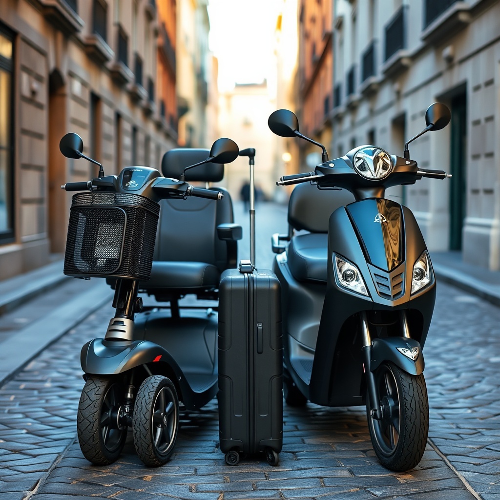 A clean photorealistic side‑by‑side photo of a fully‑assembled MobiGuide Global (left) and
