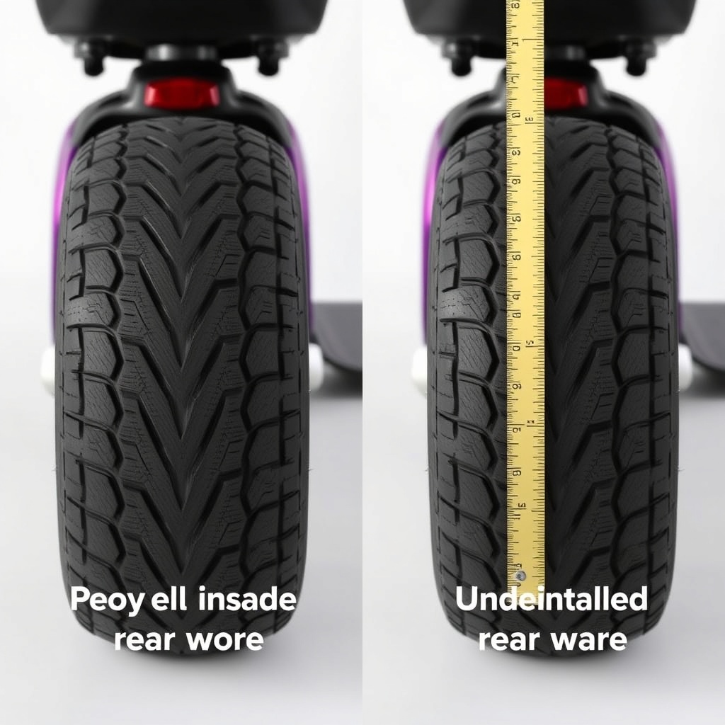 Side-by-side comparison of a properly inflated rear tire (left) versus an underinflated re